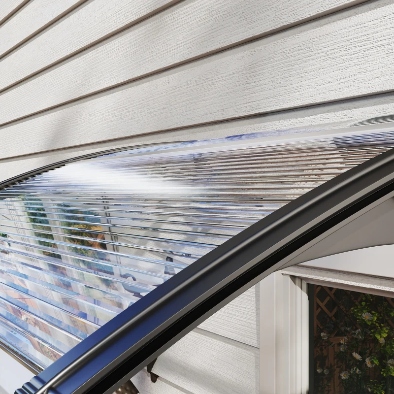 Outsunny Pensilina per Porta con Design ad Arco Arrotondato, in Policarbonato, 100L x 80W x 23H cm, Nero