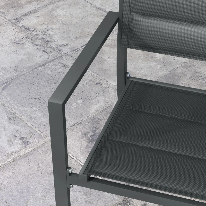 Outsunny Conjunto de 4 sillas de jardín apilables en aluminio y textileno con reposabrazos, lote de 4 piezas para exterior