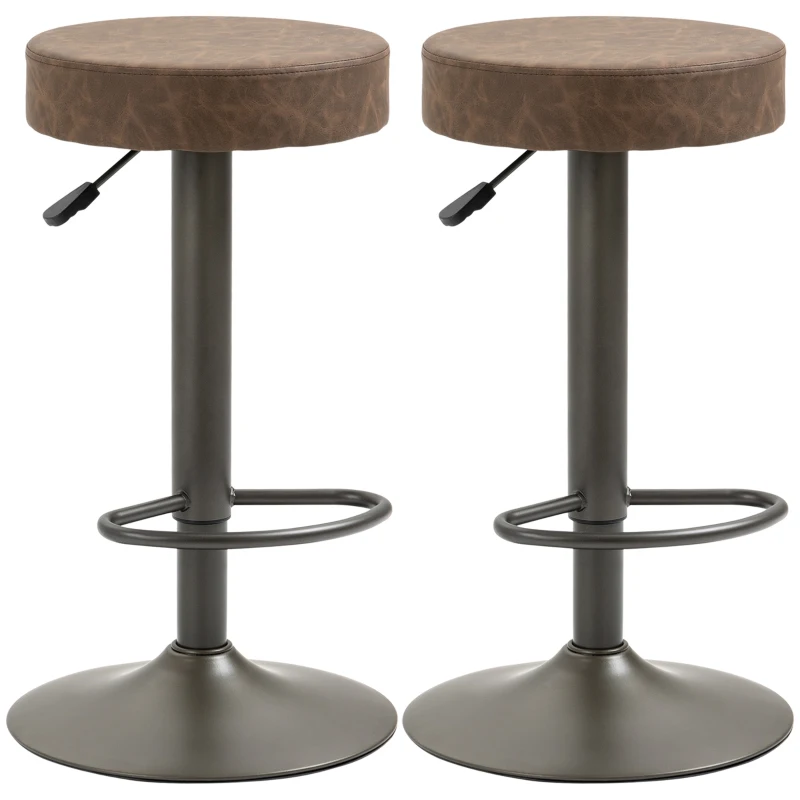 HOMCOM Set 2 Barhocker, drehbar mit Fußstütze und Höhenverstellung, 35x36x64-85cm, Braun