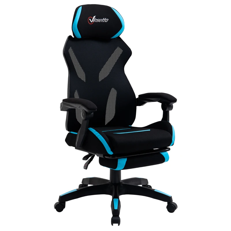 Vinsetto Silla de Gaming con Soporte Lumbar Silla de Oficina Ergonómica con Altura Ajustable en Tela Negro y Azul 65x65x119-129 cm
