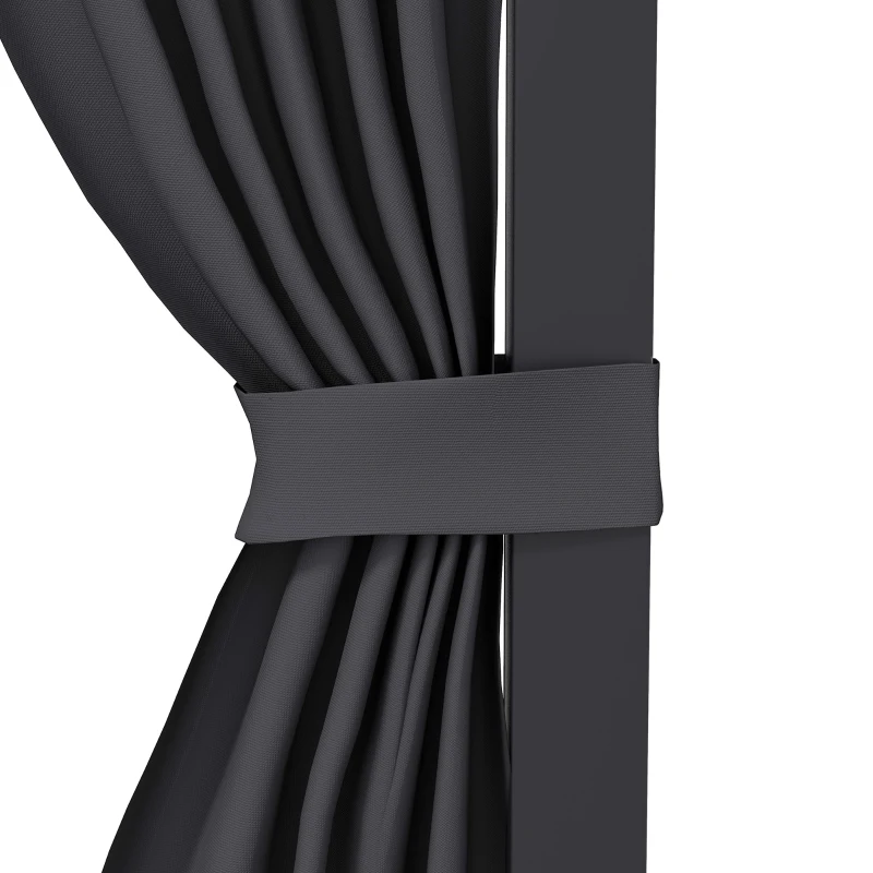 Outsunny Pergola de jardin, Pergola, avec toit rétractable, rideaux, cadre en aluminium, gris foncé, 3,65 x 2,55 x 2,05 m