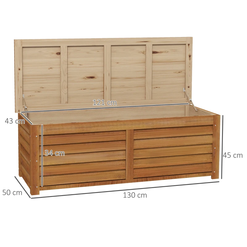 Outsunny Caja de almacenamiento exterior jardín 176L en madera con asa, 130x50x45 cm