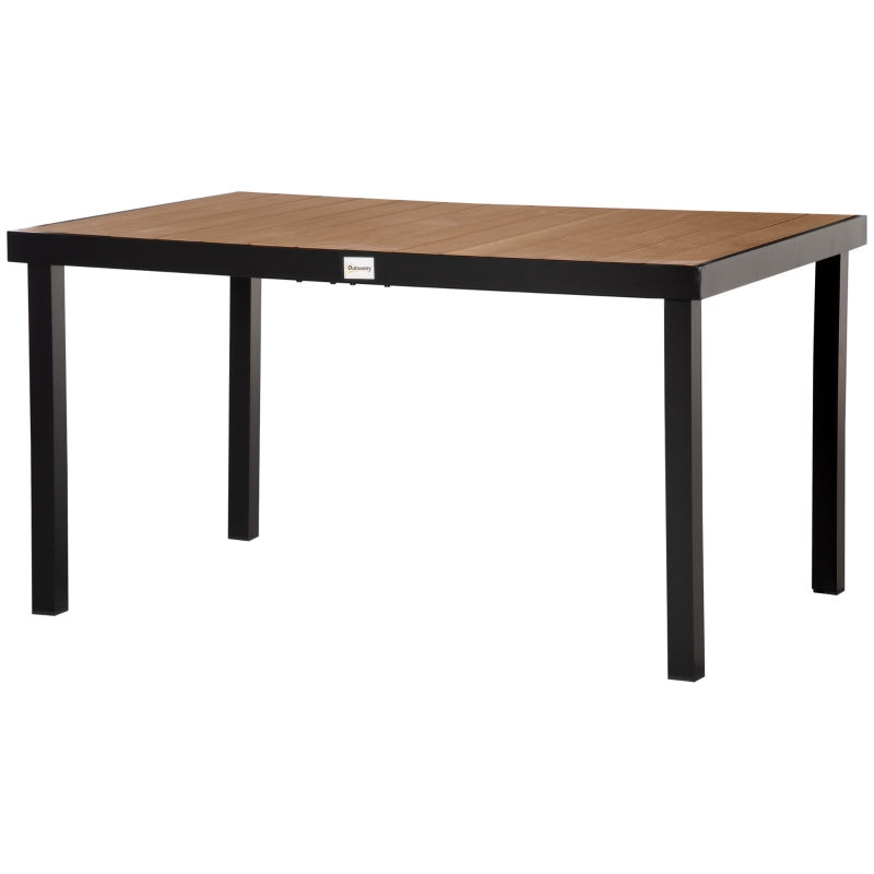 Outsunny Mesa de comedor de jardín para 6 personas, de aluminio, 140x90x74 cm, aspecto Madera Natural