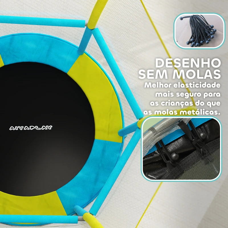 AIYAPLAY Trampolim para Crianças Ø140x190 cm com Rede de Segurança Barras Acolchoadas Carga 45 kg para Interior Multicolor
