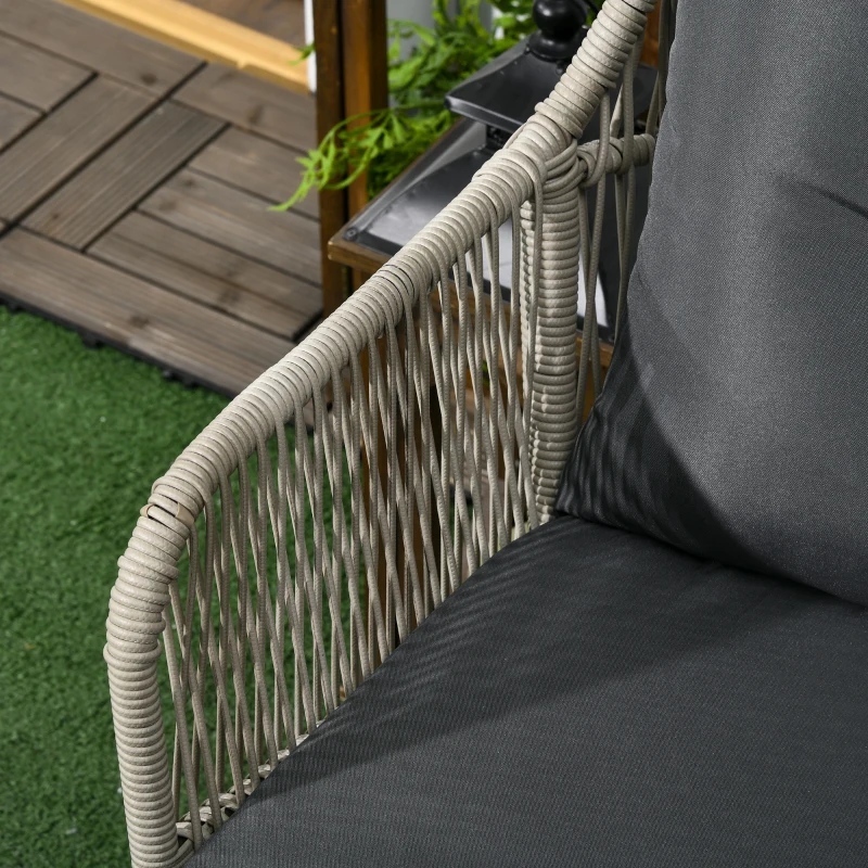 Outsunny Set da giardino in rattan intrecciato 3 pezzi, 2 poltrone e 1 tavolino rotondo, cuscini inclusi, telaio in acciaio