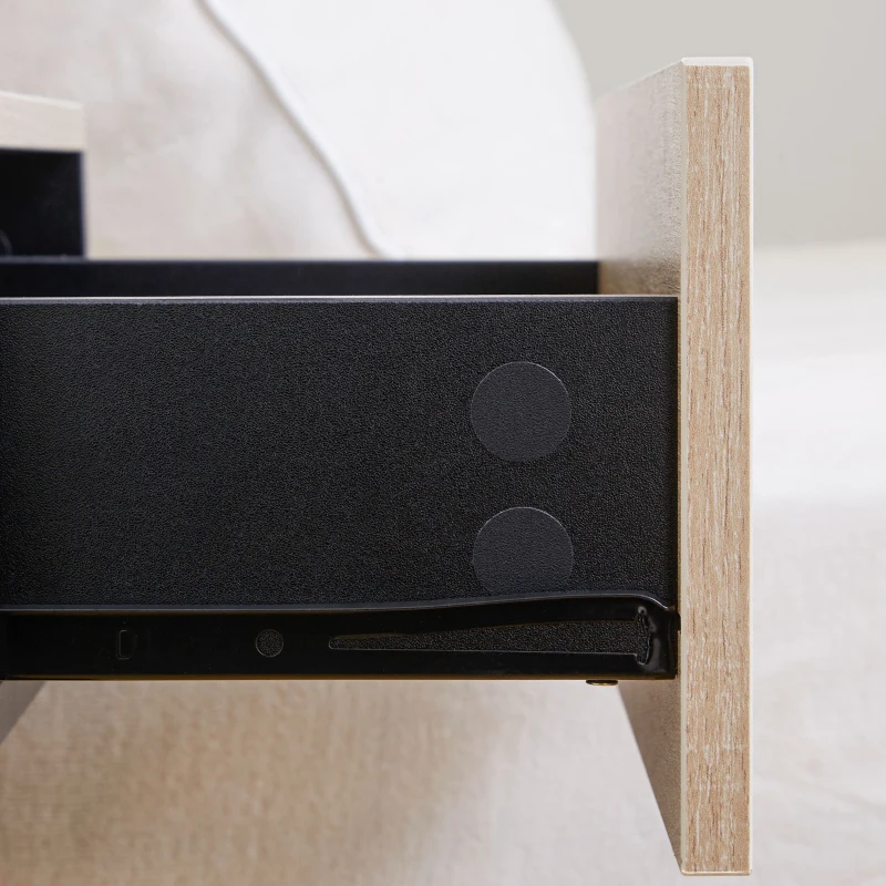 HOMCOM Set di 2 Comodini da Parete con Cassetto Scorrevole, Scaffale, Bicolore Effetto Rovere, Nero