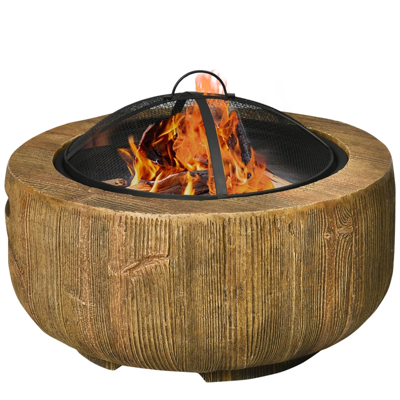 Outsunny Focolare in Design a Ceppo d'Albero, Coperchio a Griglia, Griglia per la Carbonella, Gancio per il Fuoco, Ø61,5 x 39 cm