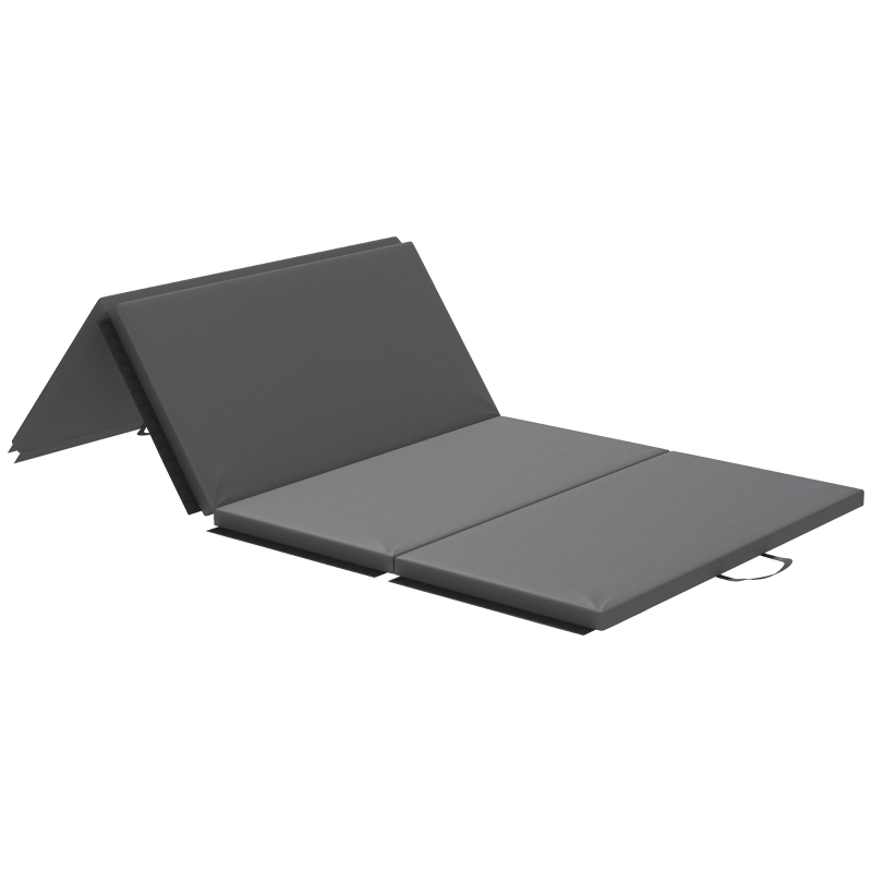 HOMCOM Tappetino da ginnastica yoga pilates fitness pieghevole in 4 con maniglie rivestimento sintetico 240 x 120 x 5 cm grigio