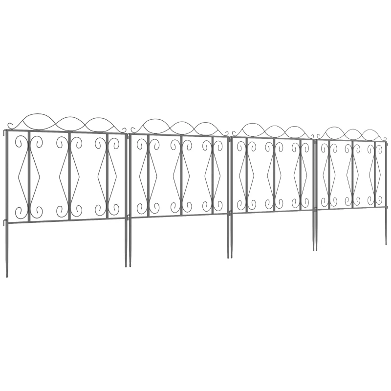 Outsunny Set de 4 vallas de jardín decorativas de metal Negro con adornos - 252x62 cm Negro