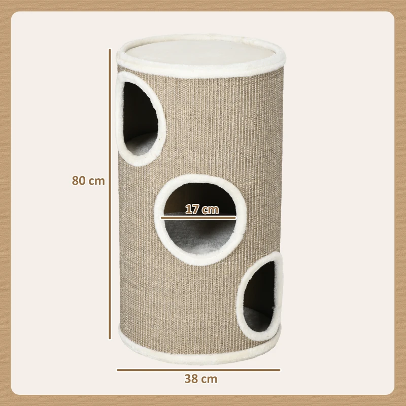 PawHut Barril Rascador para gatos, felpa suave, alfombra rascadora de sisal, robusta, 38x70 cm, Marrón