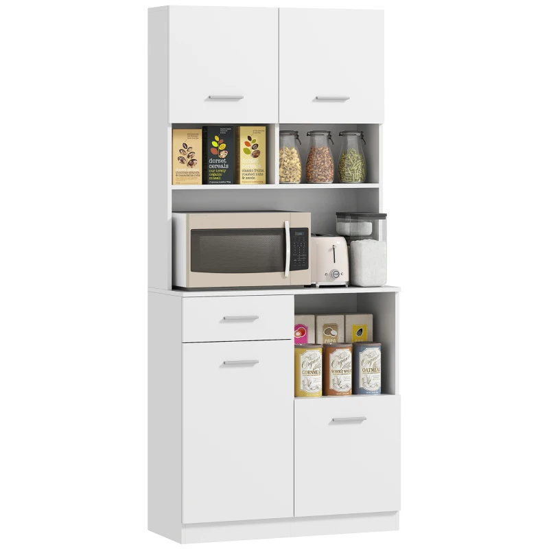 HOMCOM Buffet da Cucina, Mobile con Cassettiera, Porte Soft-Close, 80 x 35 x 180 cm, Bianco