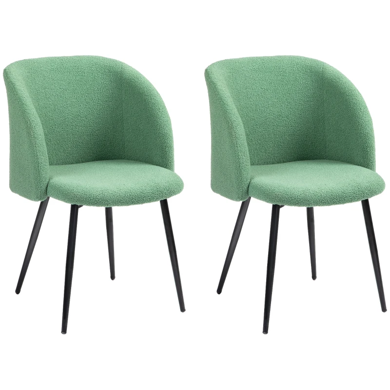 HOMCOM Conjunto de 2 sillas de comedor con respaldo de tela de lana rizada y patas de acero 55x62x80 cm Verde Negro