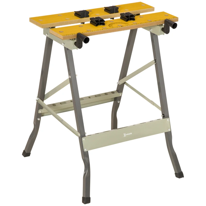 DURHAND Banco de trabajo plegable banco de prensado con 4 abrazaderas mesa de trabajo carga 100 kg 62,5x60,5x78,5 cm Gris