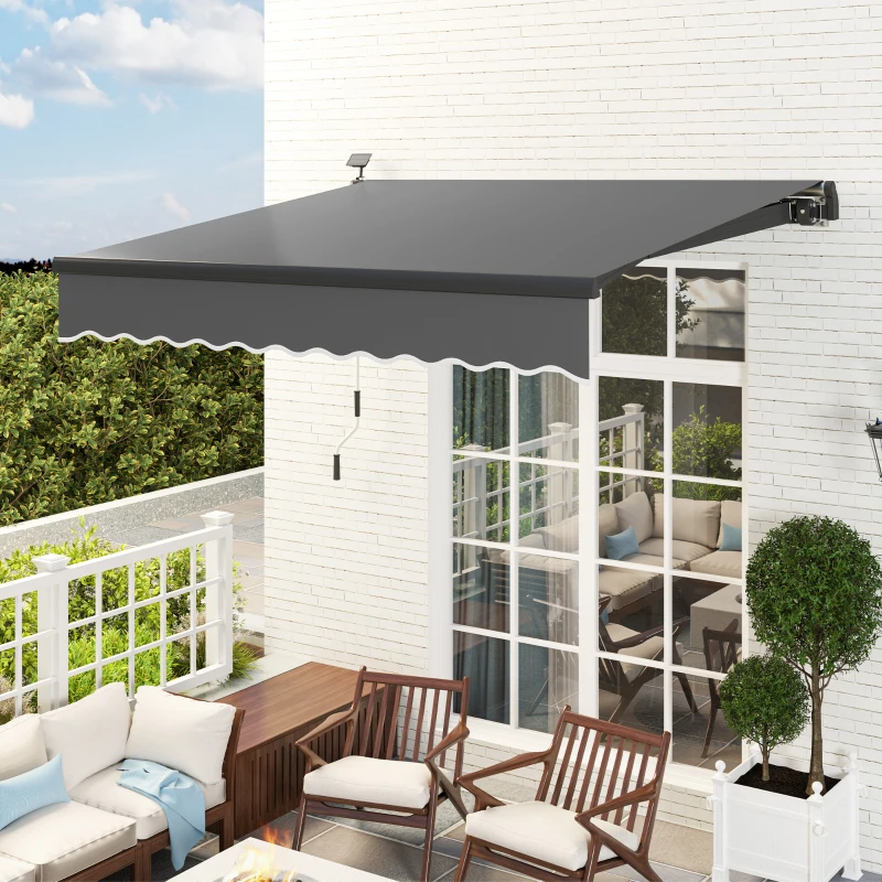 Outsunny Marquise à pince avec manivelle solaire LED Bras articulé Marquise Pare-soleil UV 50+ 300 cm large Gris