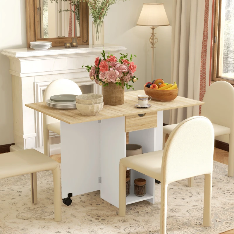 HOMCOM Tavolo da Pranzo Pieghevole, Tavolo da Cucina Estensibile, per 2-4 Persone, 2 Ali, 120 x 72 x 75 cm, Rovere