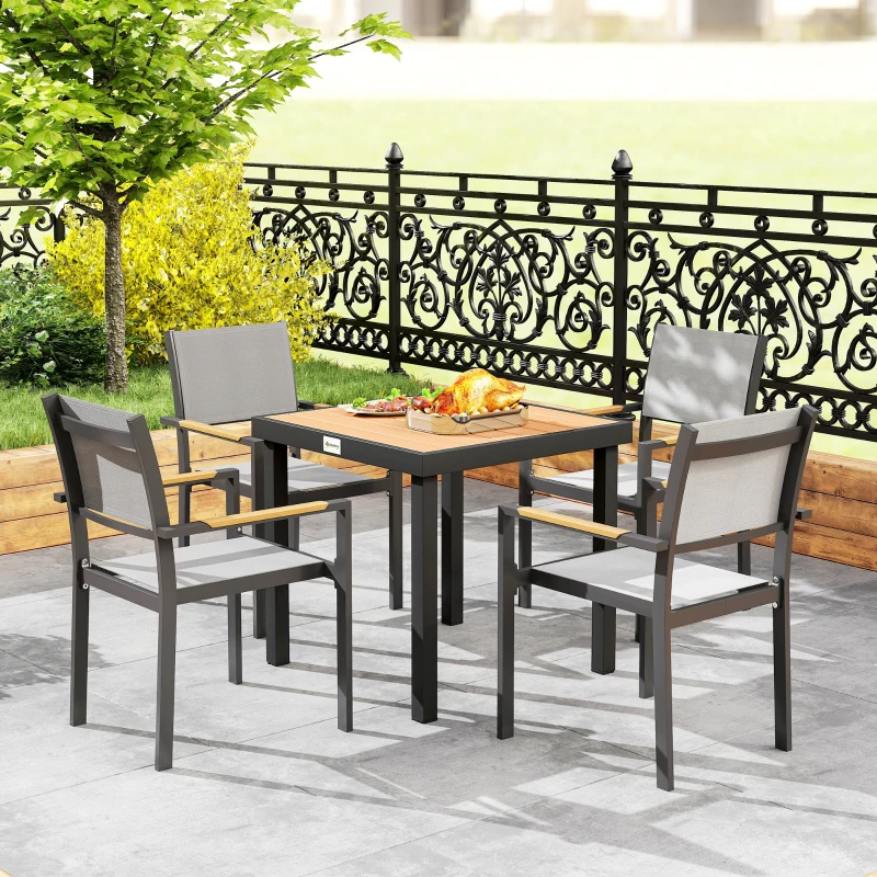 Outsunny Mesa de Comedor de Jardín para 4 Personas, de Aluminio, 78x78x74 cm, color Madera Natural