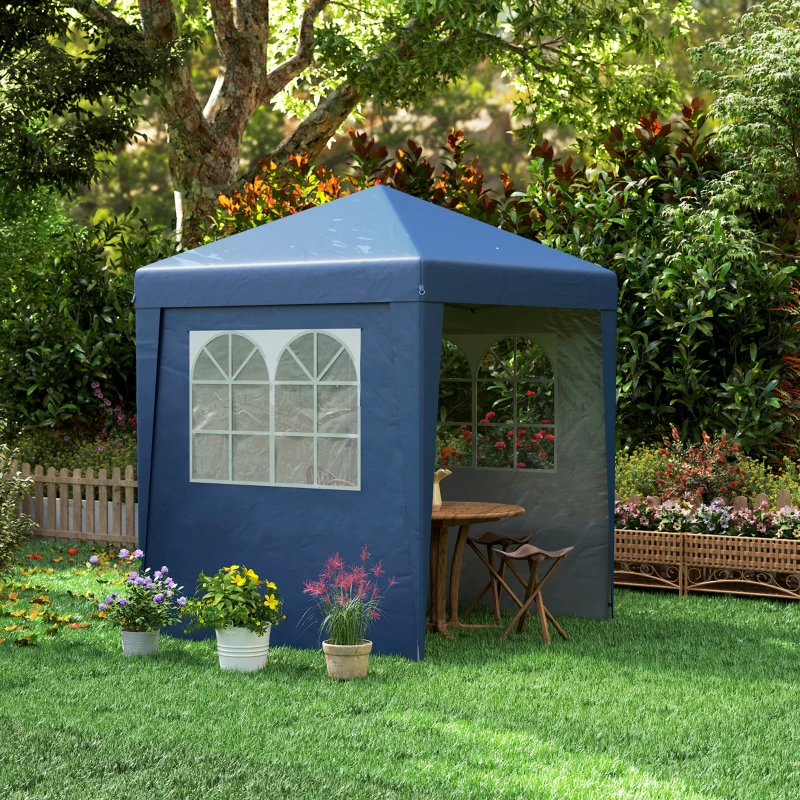 Outsunny Carpa de jardín plegable emergente con altura ajustable y protección UV 30+ 3 paredes laterales Azul oscuro
