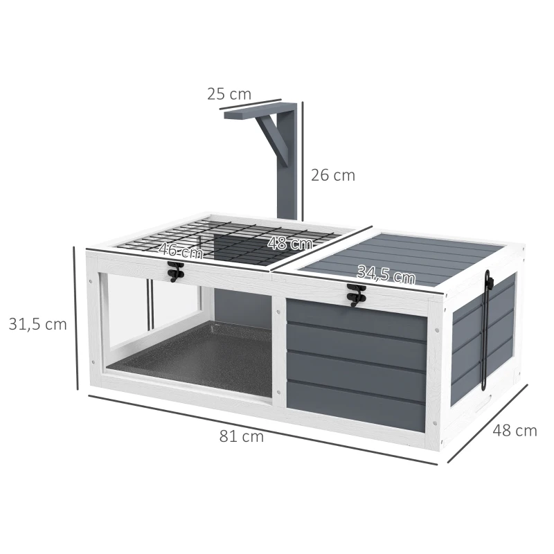 PawHut Casa recinto jaula para tortugas pequeñas con 2 espacios soporte de lámpara 81x48x31,5 cm Gris