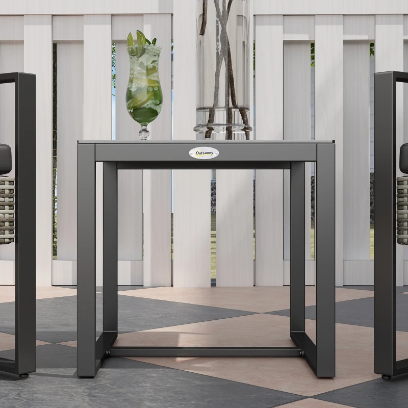 Outsunny Salón de jardín 3 piezas 2 sillas con cojines + mesa de centro con tapa de vidrio templado resina trenzada Grisclaro