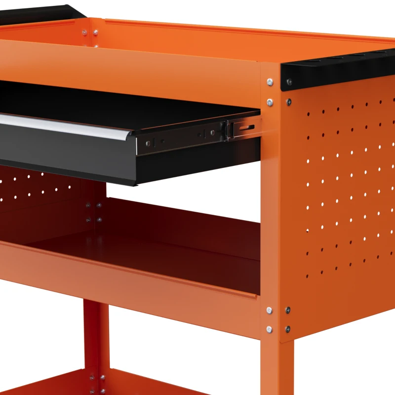 DURHAND Werkzeugwagen mit seitlichem Griff, Schublade und 3 Regalen aus Stahl, 82x35x76 cm, Orange