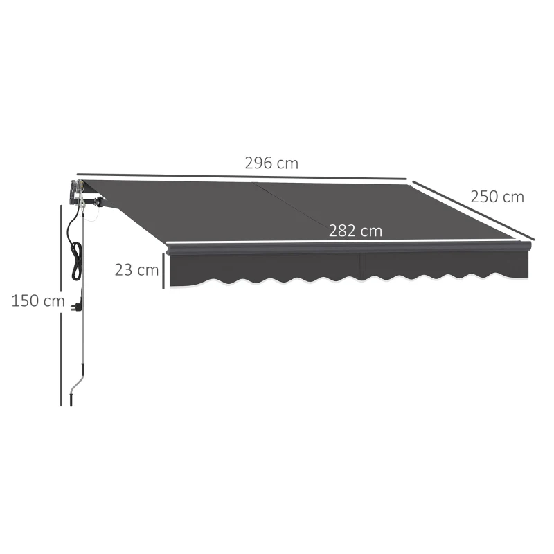 Outsunny Parasol à bras articulé avec manivelle électrique réglable en hauteur Gelenkarmmarkise 300 cm de large Gris foncé