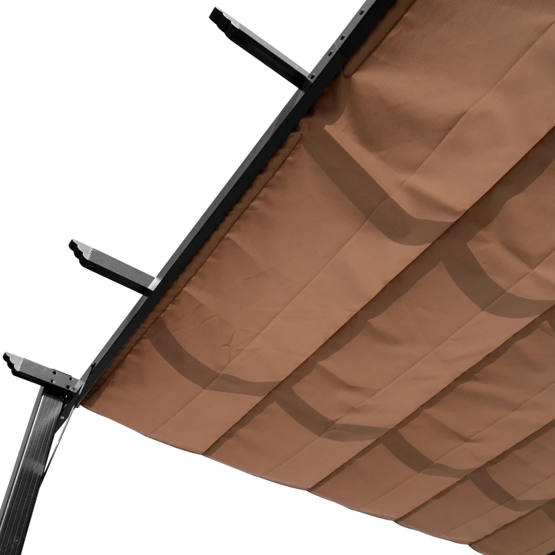 Outsunny Cenador Pérgola de Jardín 3x4 m con Toldo en Poliéster y Estructura de Aluminio, Gris y Marrón