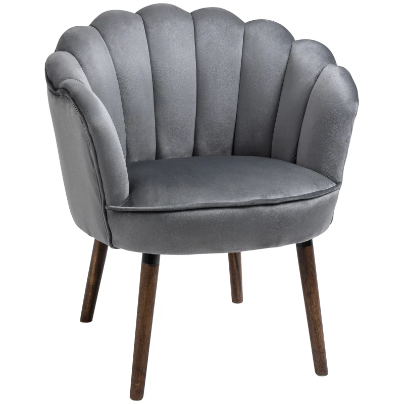 HOMCOM Silla de Comedor Sillón de Salón con Respaldo de Poliéster Madera de Goma Gris Oscuro 66x66x78,5 cm