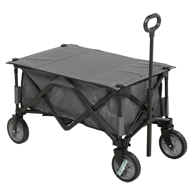 Outsunny Carrito de jardín plegable lona desmontable mango telescópico inclinación ajustable 5 bolsas 108x55x93 cm Gris Oscuro