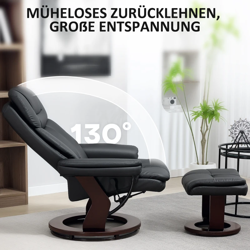HOMCOM Relaxsessel mit Fußhocker, Verstellbarer Sessel, Kunstleder-Bezug, Polstersessel mit klappbarer Rückenlehne, Schwarz(m-6)