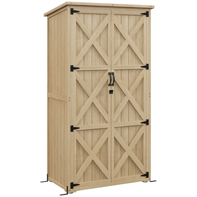 Outsunny Armadio da giardino casetta rimessa per attrezzi 90L x 54,5P x 161/168,5H cm 2 ripiani tetto bitumato impermeabile legno pino autoclave