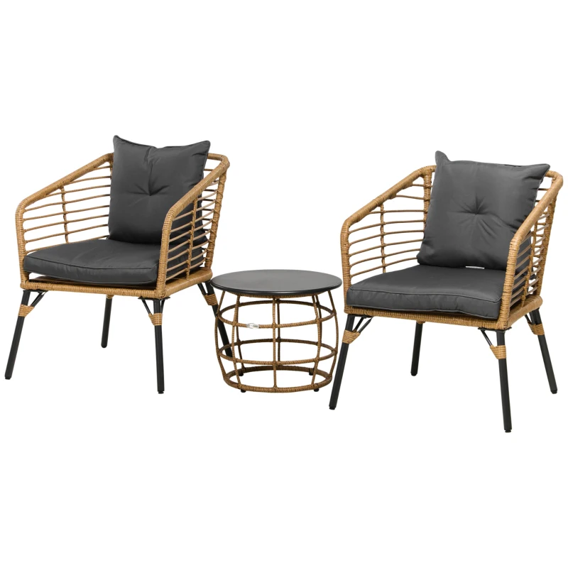 Outsunny Set da Bistrò 3 Pezzi con 1 Tavolino e 2 Sedie, Resistente alle Intemperie, 62 cm x 65 cm x 78 cm, Sabbia e Grigio Scuro