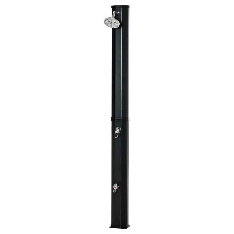 Outsunny Doccia Solare Esterna 35L, Doccia da Giardino, Spiaggia, Piscina, con Doccetta e Rubinetto, Termometro Integrato, Acqua Fredda e Calda, Max. 55°C, PVC ABS, 17,5l x 14,5l x 216H cm, Nero
