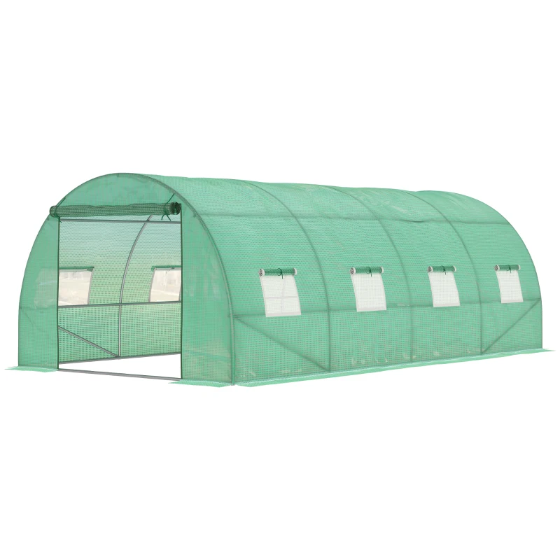 Outsunny Serra in Plastica, Serra percorribile, Tunnel in Folie, Telaio in Acciaio, Verde