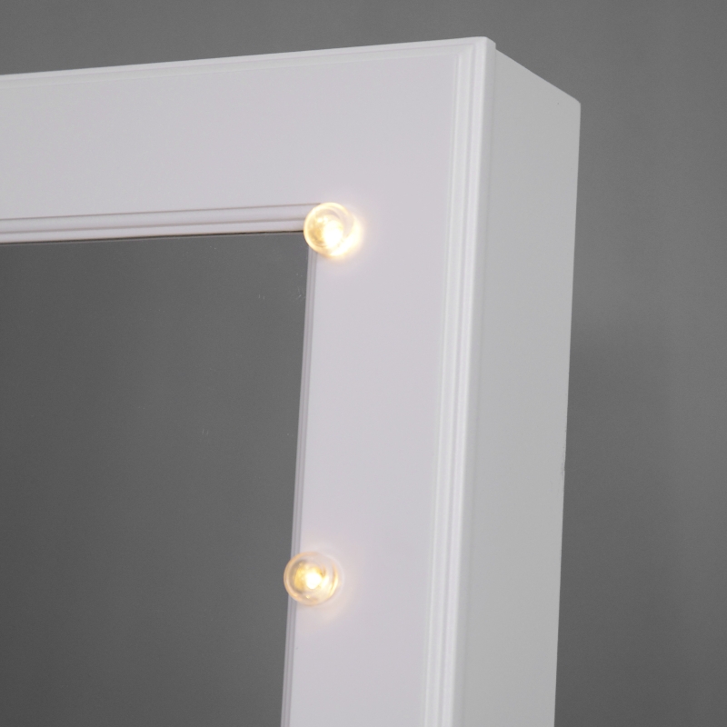 HOMCOM Schmuckschrank Schmuckkoffer Verstellbarer Spiegel 20 LED-Lichter, Holz, Weiß, 40x37x146 cm