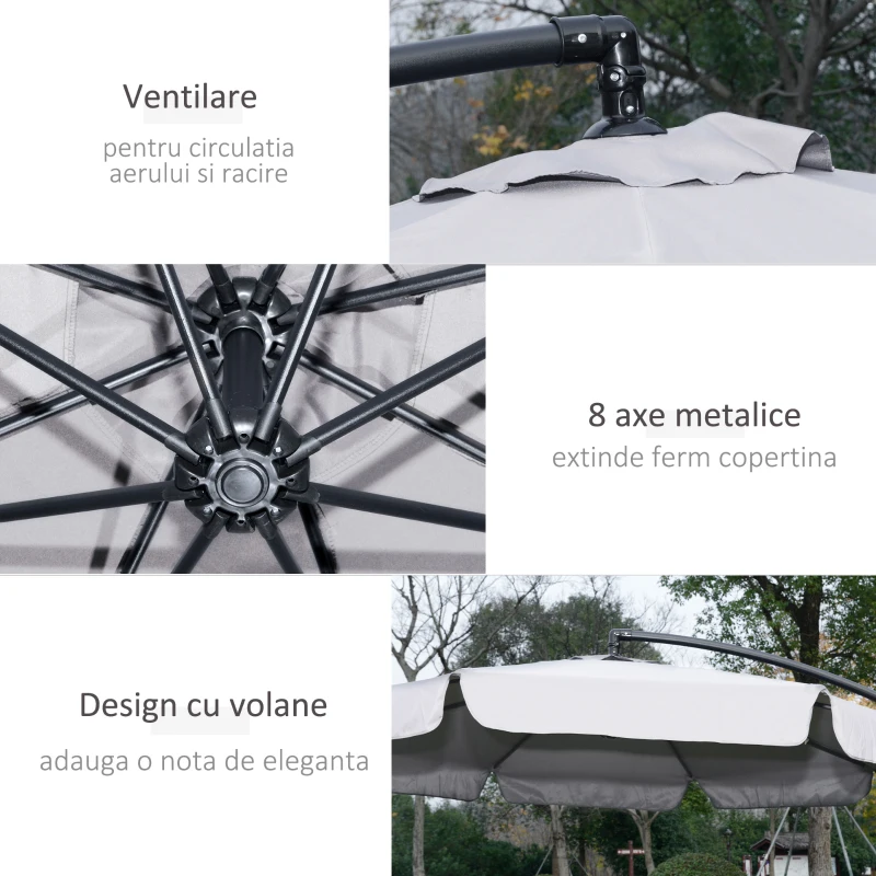 Outsunny Umbrelă de Soare pentru Grădină cu Braț și Deschidere cu Manivelă, Φ265x265 cm, Bej