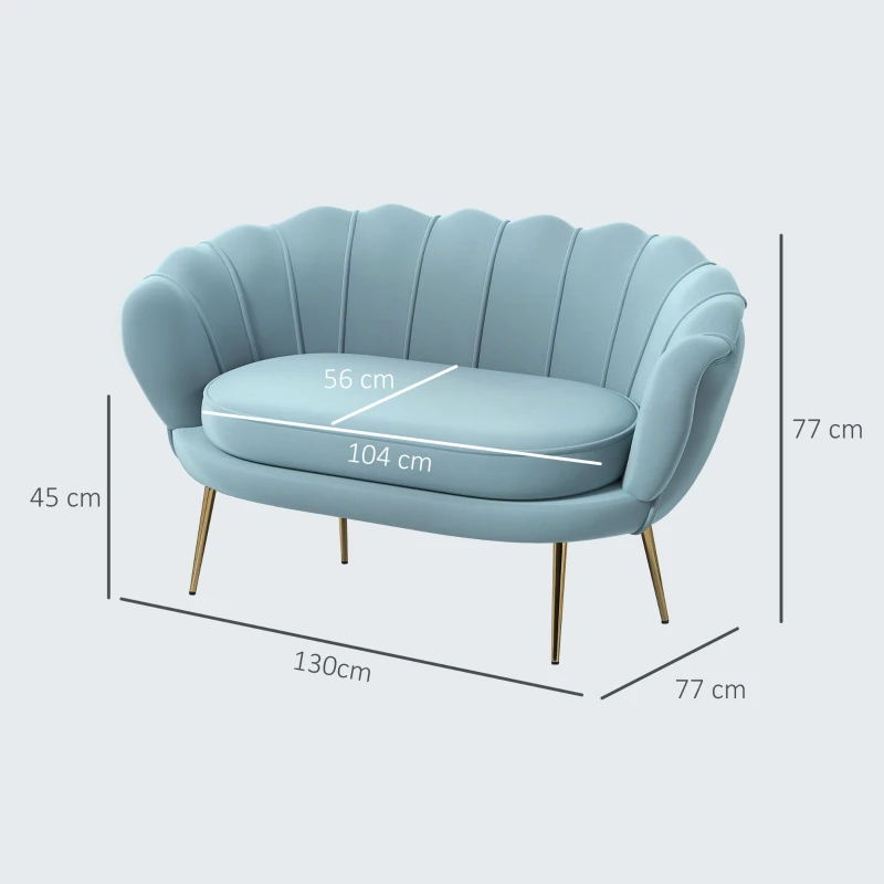 HOMCOM Canapea de 2 Locuri cu Brațe, Canapea Modernă cu Șezut Căptușit pentru Dormitor și Sufragerie, 130x77x77 cm, Albastru(m-3)