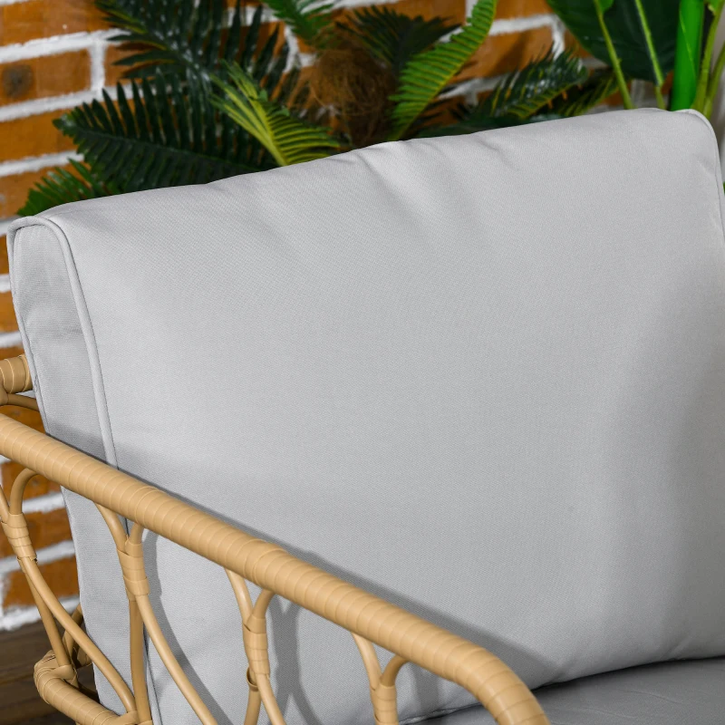 Outsunny Set da Giardino in Rattan da 3 Pezzi con 2 Poltrone e 1 Tavolino Rotondo, Cuscini Inclusi, Kaki