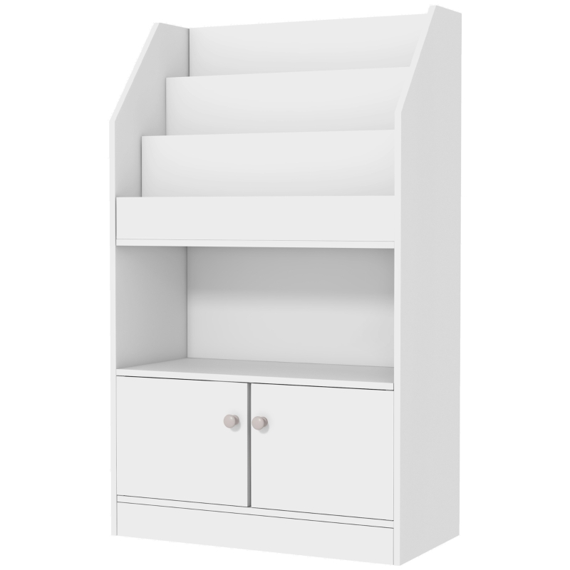 ZONEKIZ Scaffale Portagiochi pour Enfants avec Libreria et Armoire en Bois, 60x29.5x100cm, Blanc