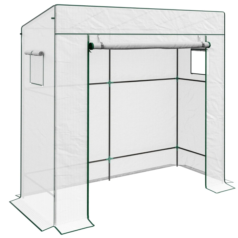 Outsunny Serra da Giardino Murale Adossata con 1 Porta Avvolgibile, Copertura PE Rinforzata, 2 Finestre, Dim, 196 L x 77 L x 197 178 H cm