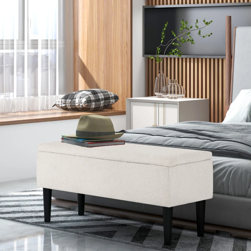 HOMCOM Panca in Stile Vintage, Panca per Scarpe, Spazio di Archiviazione Nascosto, Effetto Cachemire, Beige e Nero