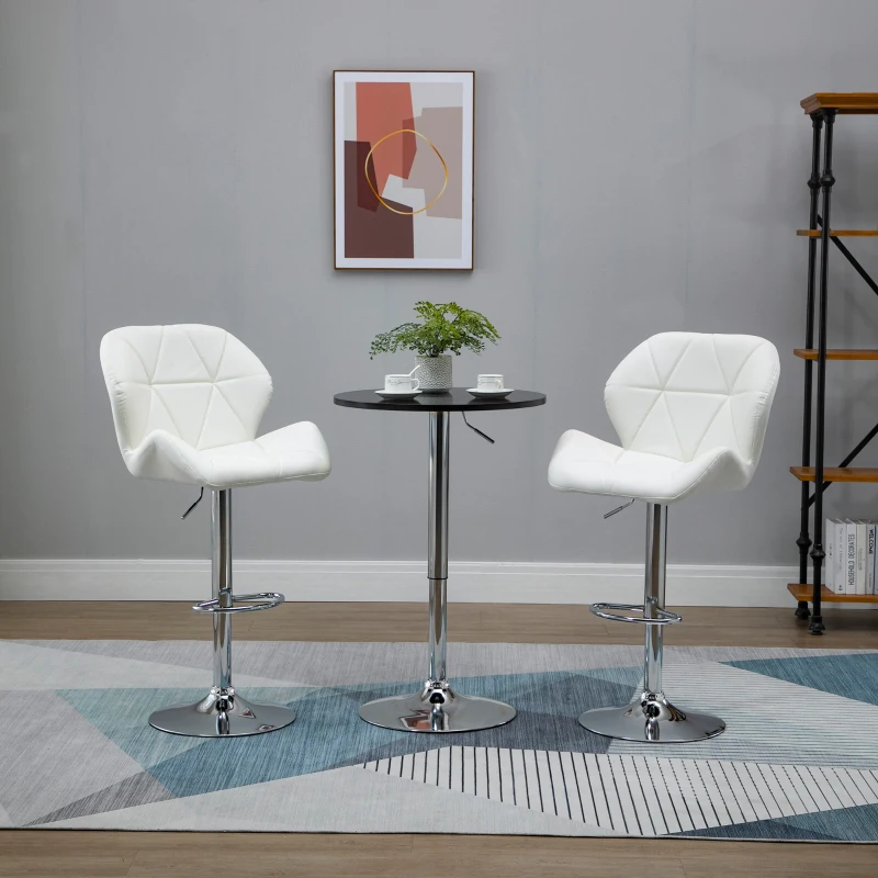 HOMCOM Set 2 Barhocker mit Höhenverstellung, Metallbasis und PU-Ledersitz, Hocker mit Rückenlehne und Fußstütze, 51,5x57,5x93-114,5cm, Weiß
