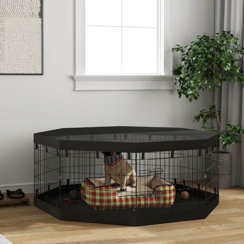 PawHut Parque para perros interior 8 paneles plegables modulables con puerta para cachorros acero 61x61 cm Negro