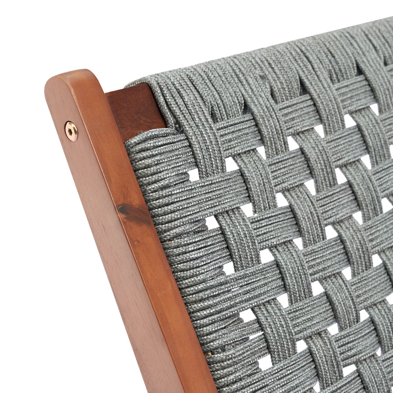Outsunny Poltrona da Giardino con Poggiapiedi, Sedia Relax in Legno di Acacia e Corda Rattan Sintetico, Naturale e Grigio