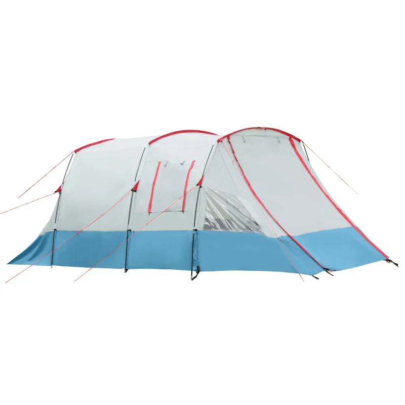 Outsunny Tenda da Campeggio, per 6-8 Persone, Due Stanze, Gancio per Lanterna, con Borsa, 5,10x2,40x1,80m, Blu