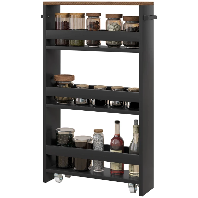 HOMCOM Carrello Portaoggetti su Ruote con 3 Livelli di Archiviazione e Maniglia, 51,5l x 13P x 80H cm, Nero