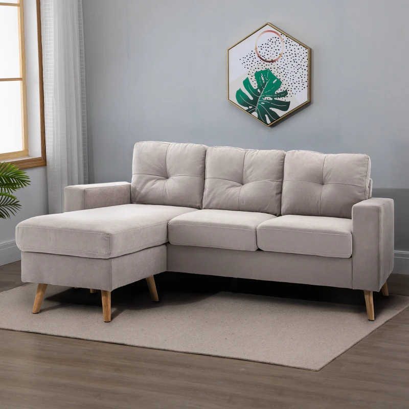 HOMCOM Divano d'angolo in tessuto di lino 193 cm forma L design scandinavo per soggiorno appartamento piccolo spazio grigio chiaro