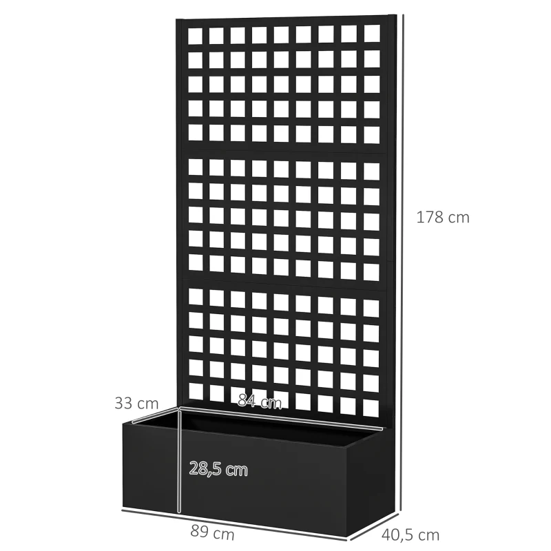 Outsunny Jardinera con enrejado, pantalla de privacidad, lecho elevado de jardín de acero galvanizado, para plantas trepadoras, 89x40x178cm, negro