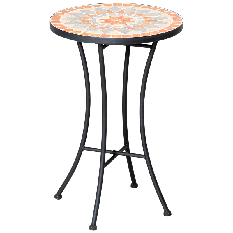 Outsunny Table d'appoint de jardin Ø35,5cm Ronde résistante aux intempéries de style mosaïque Table de camping en métal pour le salon, le bureau, l'extérieur et l'intérieur Jaune+Gris