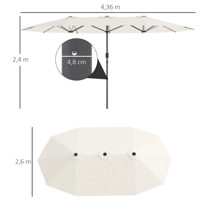 Outsunny Parasol Double Face 436 x 260 cm, Protection UV, Parasol en Acier avec Manivelle, Beige