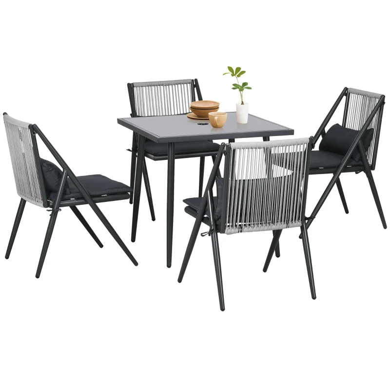 Outsunny Conjunto de jardín 4 sillas y 1 mesa conjunto de jardín 5 piezas con cojines plato de cristal templado Gris oscuro